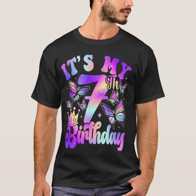T-shirt C'est mon 7ème anniversaire thème papillon 7 ans P (Devant)