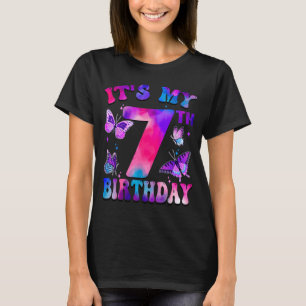 T-shirt C'est mon 7ème anniversaire Thème papillon 7 ans P