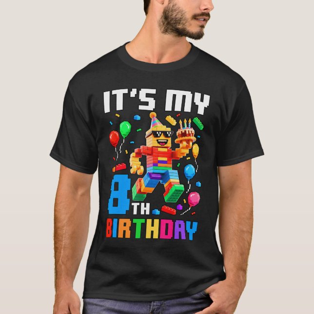 T-shirt C'est mon 8ème anniversaire Brique de construction (Devant)
