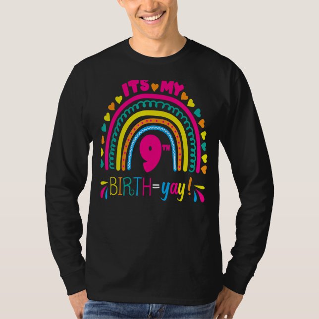 T-shirt C'est mon 9e anniversaire Anniversaire Boho Arc-en (Devant)