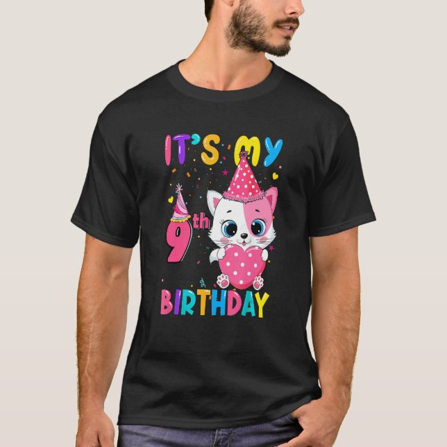 T-shirt C'est mon 9e anniversaire fille chat Anniversaire  (Devant)