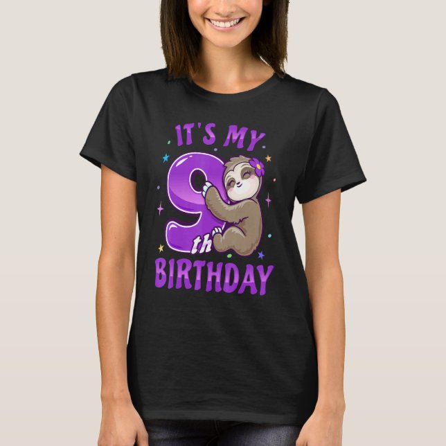 T-shirt C'Est Mon 9E Anniversaire Purple Sloth Girl Neuf A (Devant)