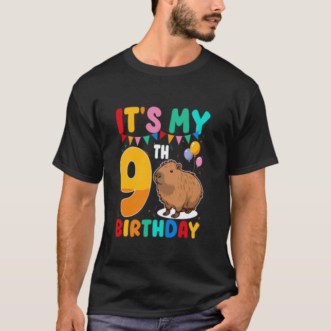 T-shirt C'est mon 9e anniversaire Thème capybara mignon 9  (Devant)