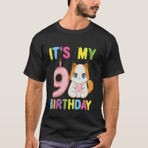 T-shirt C'est mon anniversaire 9 ans fille 9 ans chat Ragd
