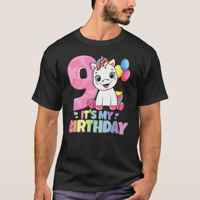 T-shirt C'est mon anniversaire 9e anniversaire fille 9 ans (Devant)