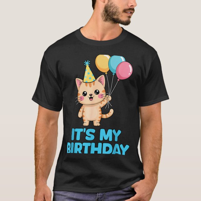 T-shirt C'est mon anniversaire Chat Kawaii  (Devant)