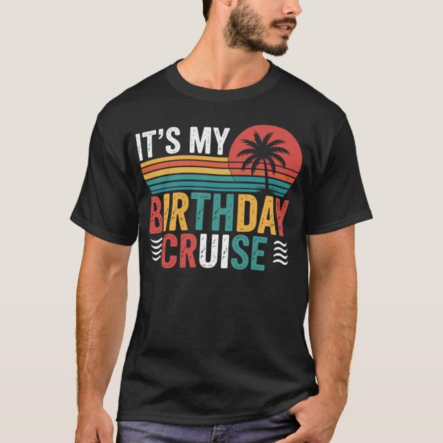 T-shirt C'est mon anniversaire Croisière Retro Sunset (Devant)