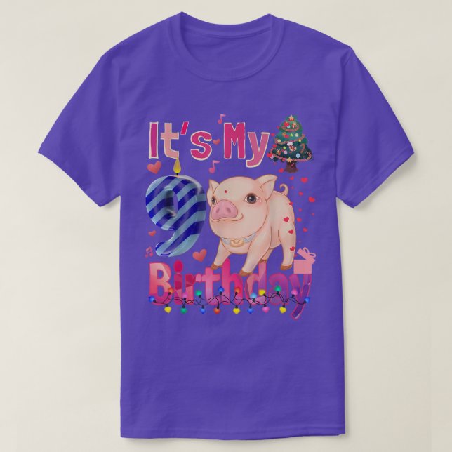 T-shirt C'est mon anniversaire Fille Cochon 9 ans Filles C (Design devant)