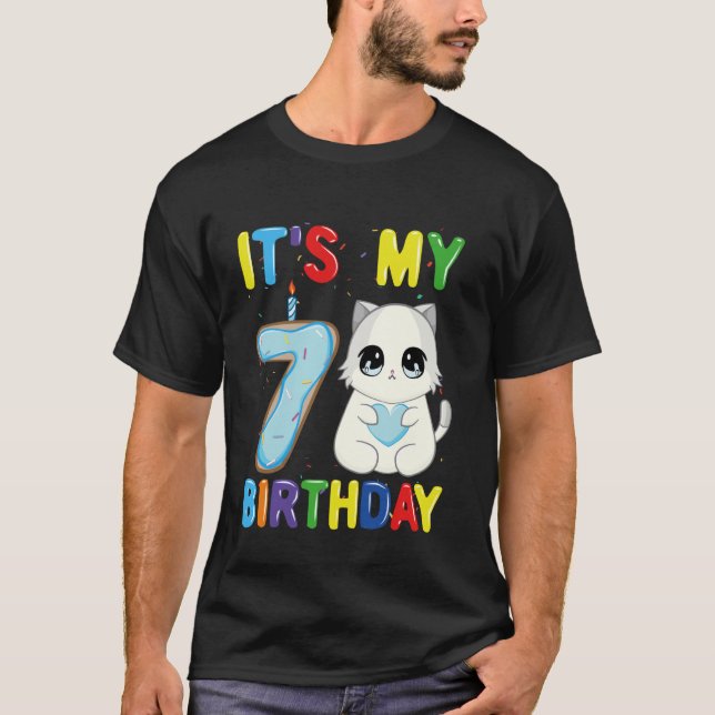T-shirt C'est mon anniversaire garçon chat Ragdoll 7 ans (Devant)