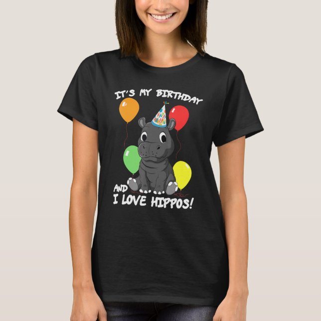 T-shirt C'est mon anniversaire J'aime Hippopotames Fête d' (Devant)