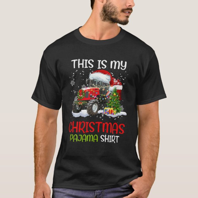T-shirt C'Est Mon Chauffeur De Tracteur De Pyjama De Noël (Devant)