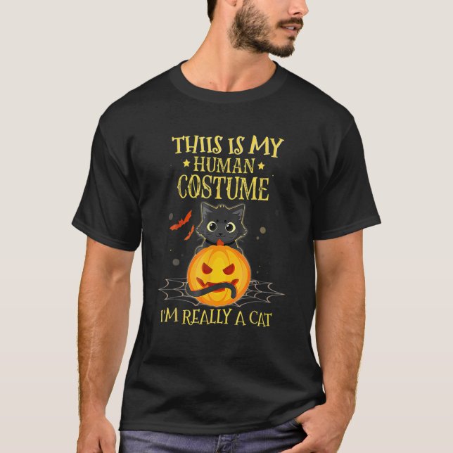 T-shirt C'est mon costume humain Je suis Vraiment un chat  (Devant)
