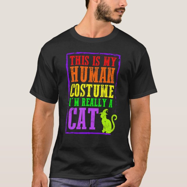 T-shirt C'est mon costume humain Je suis vraiment un chat  (Devant)