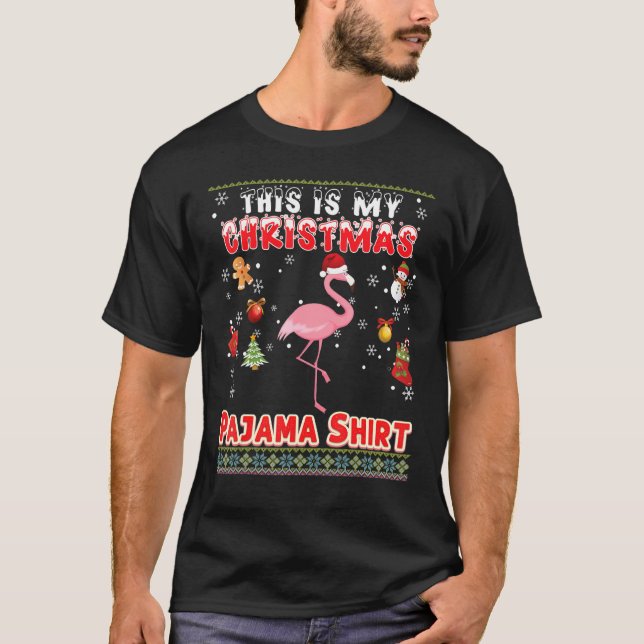 T-shirt C'Est Mon Flamant rose De Pyjama De Noël Doux Laid (Devant)