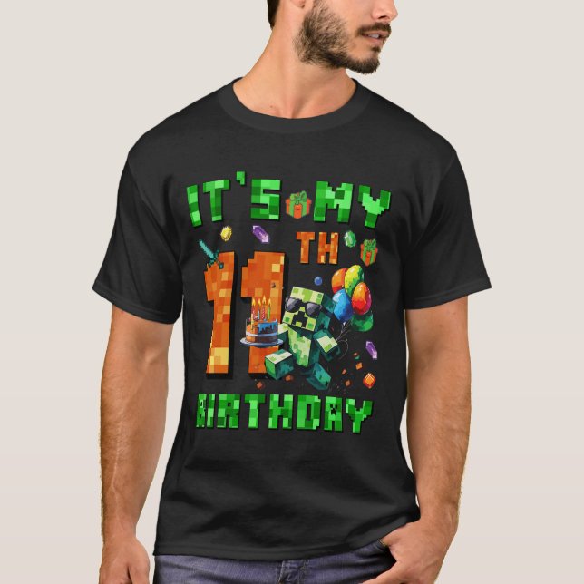 T-shirt C'est mon jeu vidéo numérique pixelisé pour mon 11 (Devant)