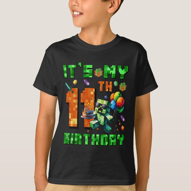 T-shirt C'est mon jeu vidéo numérique pixelisé pour mon 11 (Devant)