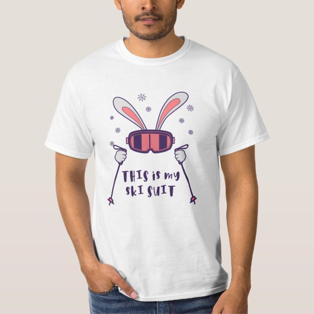 T-shirt C'est mon lapin de ski en combinaison de ski avec  (Devant)