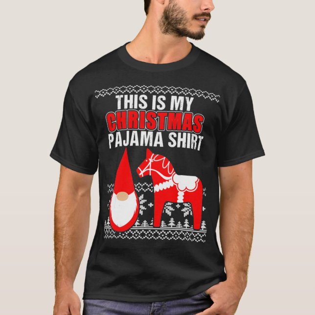 T-shirt C'Est Mon Pajama De Noël Dala Cheval Gnome Tomt (Devant)