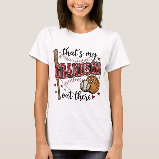 T-shirt C'est mon petit-fils là-bas Grand-mère de baseball (Devant)