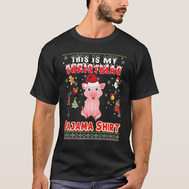 T-shirt C'Est Mon Pig De Pyjama De Noël Chaud Merr (Devant)