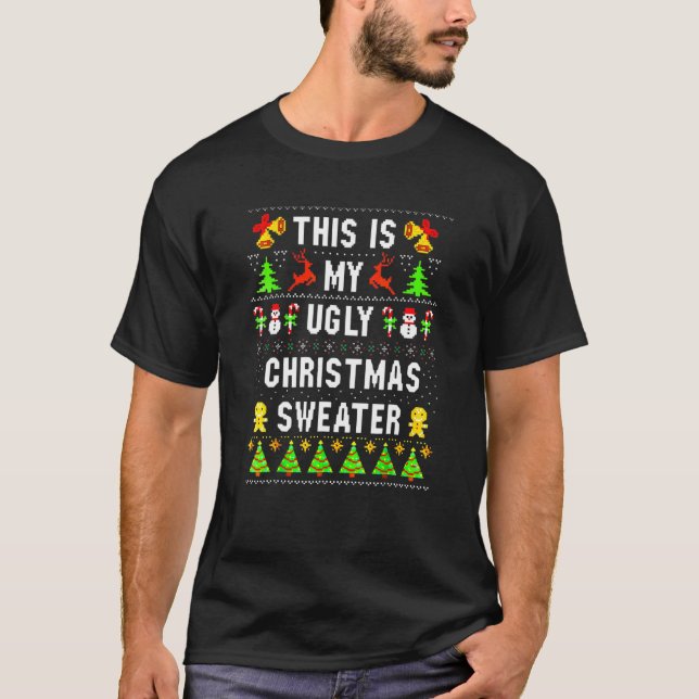 T-shirt C'est Mon Pull De Noël Moche Modèles Pixel X (Devant)