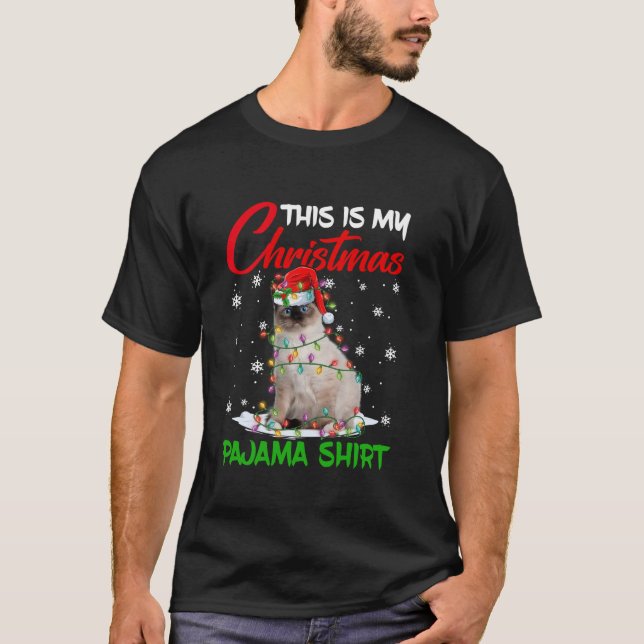 T-shirt C'Est Mon Pyjama De Noël Birman Chat Santa Hat X (Devant)