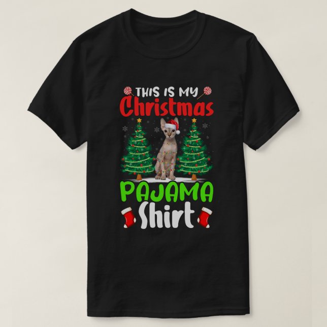 T-shirt C'Est Mon Pyjama De Noël Chemise Sphynx Chat Chris (Design devant)
