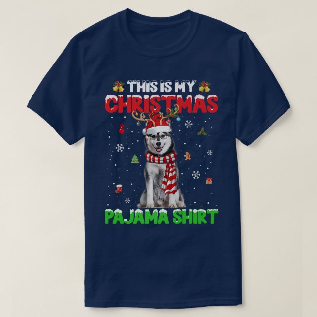 T-shirt C'Est Mon Pyjama De Noël Éclaira Sibérien Husky (Design devant)
