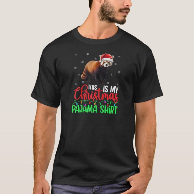 T-shirt C'Est Mon Pyjama De Noël Feux Panda Rouge (Devant)