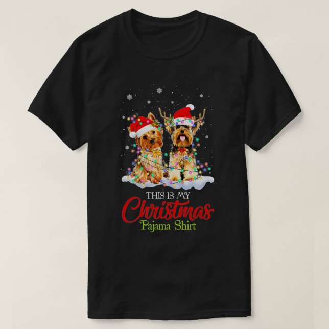 T-shirt C'Est Mon Pyjama De Noël Yorkie Santa Hat Ligh (Design devant)