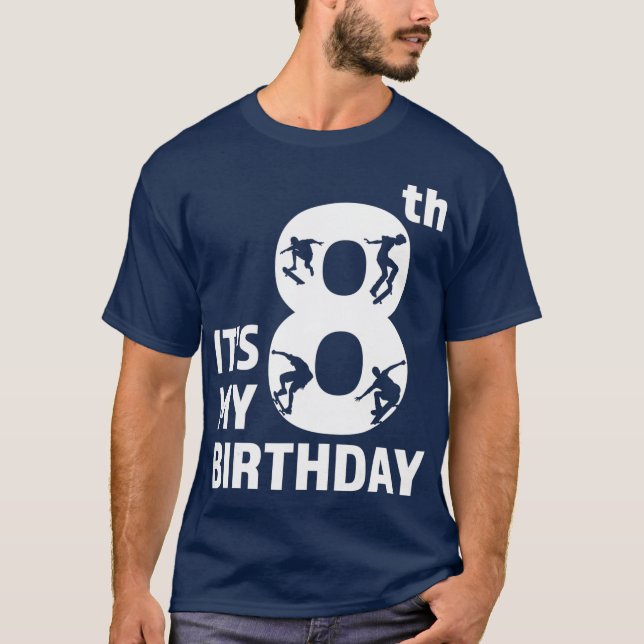 T-shirt C'est My 8th Birthday Skateboard Turin 8 Skater (Devant)