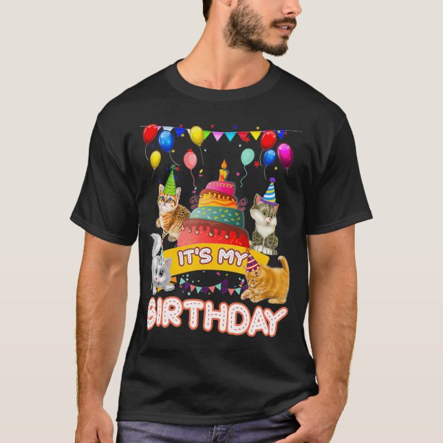 T-shirt C'est My Birthday Cat and Kitten Party Day Girls (Devant)