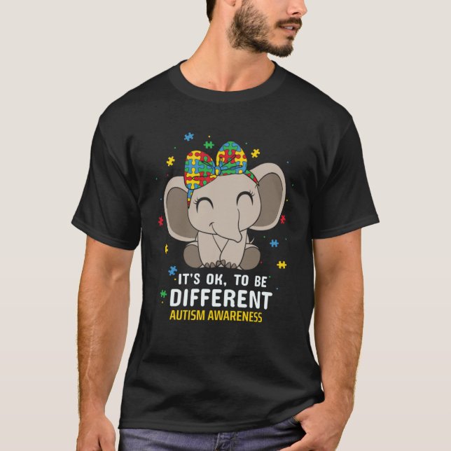 T-shirt C'est ok d'être différent Éléphant Autisme Enfant  (Devant)