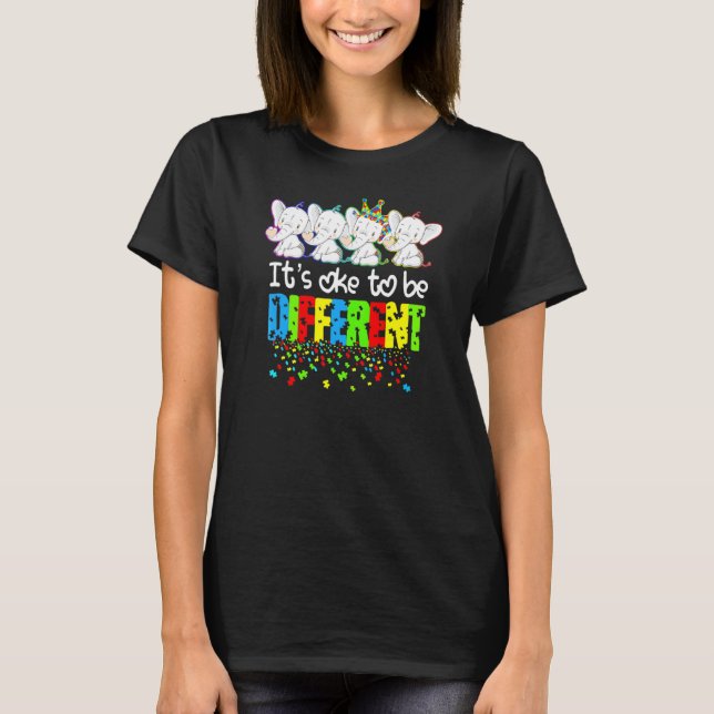 T-shirt C'est Ok Pour Être Différent Puzzle Éléphant Autis (Devant)