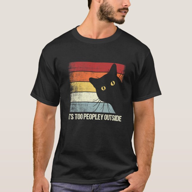 T-shirt C'est Trop Peuplé Dehors Chat Introverti Chats (Devant)