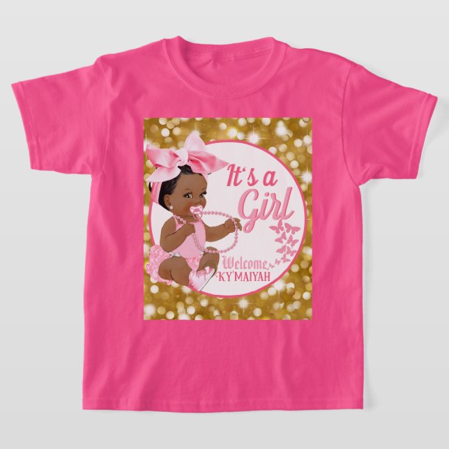 T-shirt C'est un Baby shower ethnique de fille rose et or (Poser)