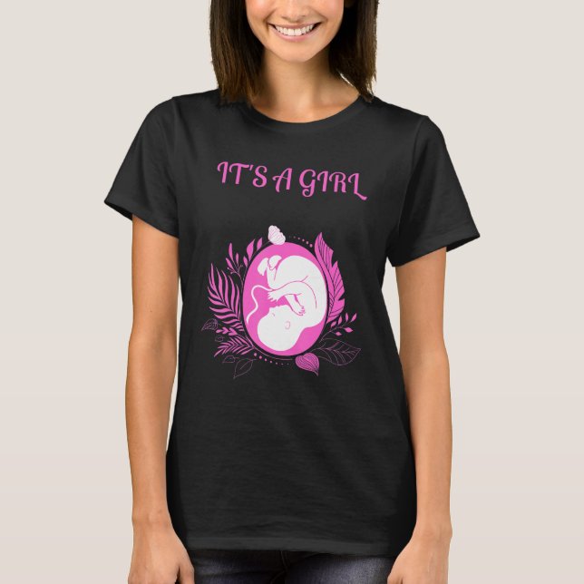 T-shirt C'est une fille rose Baby shower Genre Reveal Co (Devant)