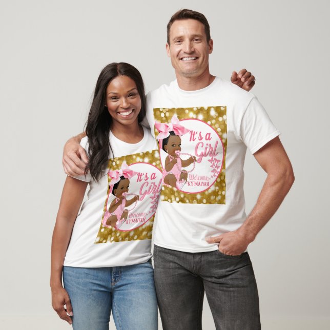 T-shirt C'est une fille rose & or Baby shower ethnique bla (Unisexe)