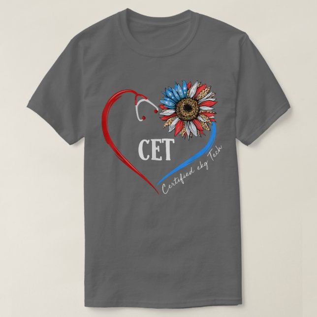 T-shirt CET Certified Ekg Tech USA Sunflower Stethoscope H (Design devant)
