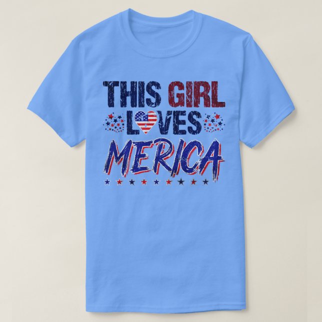 T-shirt Cette fille aime l'Amérique États-Unis Drapeau (Design devant)