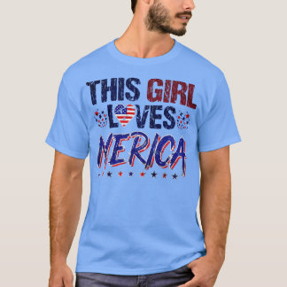 T-shirt Cette fille aime l'Amérique États-Unis Drapeau