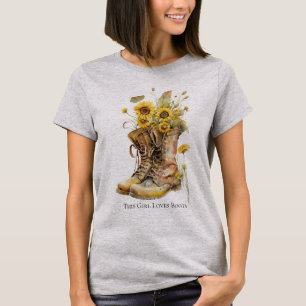 T-shirt Cette fille aime les bottes Sunflowers & Boots pou