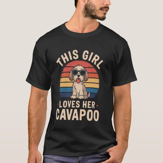 T-shirt Cette Fille Aime Son Cavapoo Retro Cute Dog Artwor (Devant)