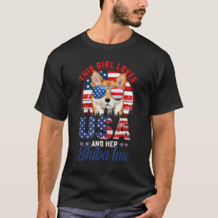 T-shirt Cette Fille Aime USA Et Son Chien Shiba Inu 4ème D