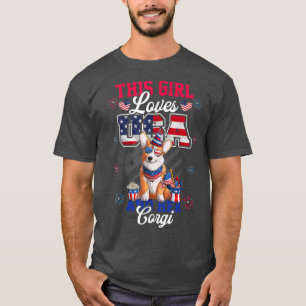 T-shirt Cette Fille Aime USA Et Son Corgi 4 juillet Rouge