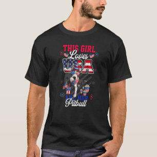 T-shirt Cette Fille Aime Usa Et Son Pitbull 4 Juillet Red 