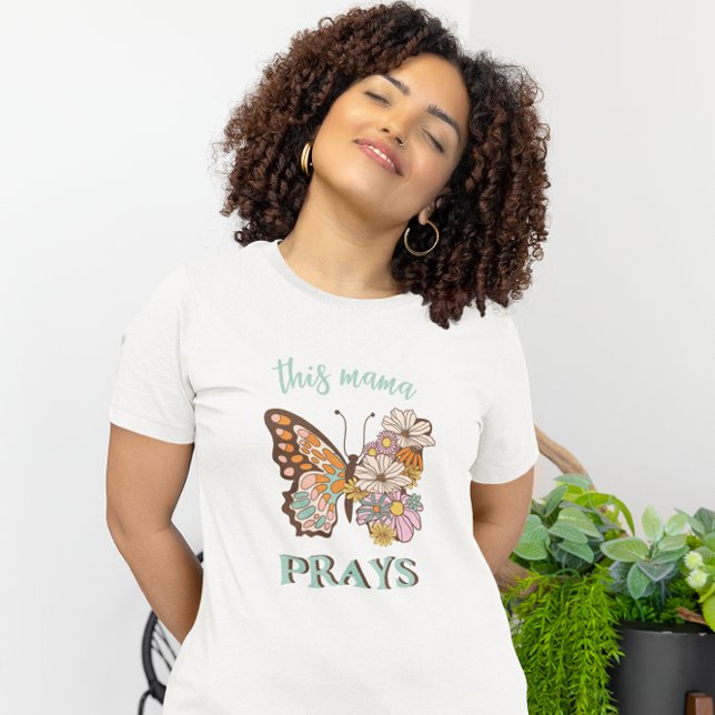 T-shirt Cette maman prie Christian Retro papillon floral (Créateur téléchargé)