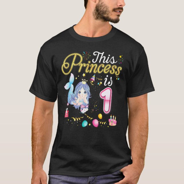 T-shirt Cette princesse a 1 an 1er anniversaire Mermaid H (Devant)
