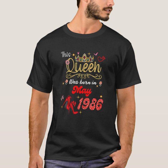 T-shirt Cette Reine Est Née En Mai 1986 Mai Femmes Anniver (Devant)