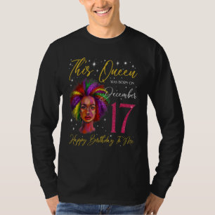 T-shirt Cette reine est née le 17 décembre Femme noire Fil